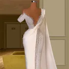 Роскошный Жемчуг Русалка свадебное платье с длинным Обёрточная бумага бусины Robe de marie индивидуальный заказ Ruched атласное пляжное свадебное бохо-платье