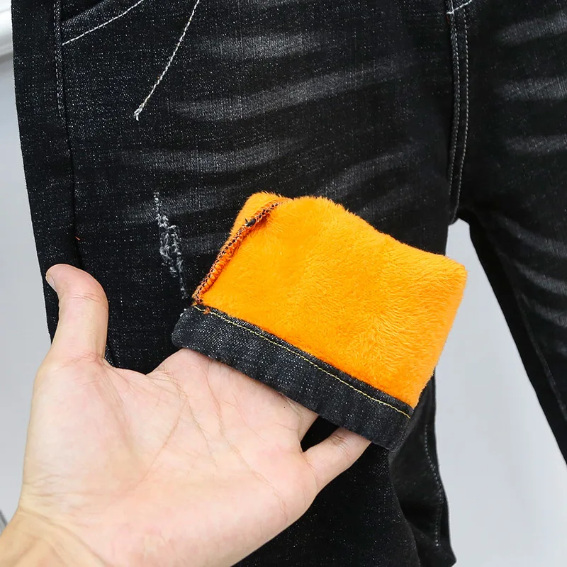 Женские зимние джинсы-бойфренды модные пикантные однотонные флисовые шаровары