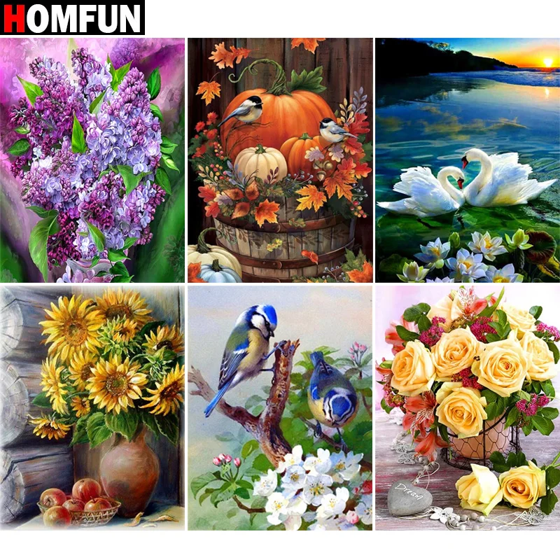 

HOMFUN Full Square/Round Drill 5D DIY Diamond Painting "Flower bird swan landscape" 3D Embroidery Cross Stitch Home Decor Gift