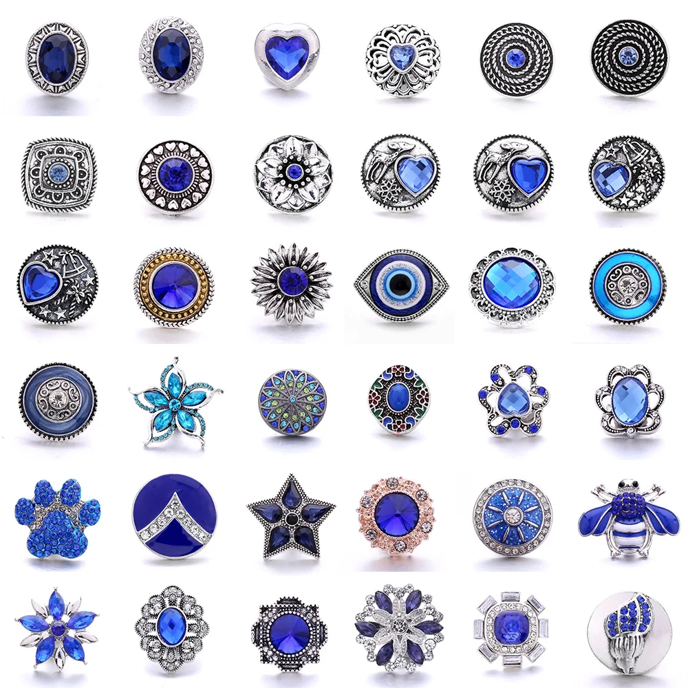 

5pcs/lot Snap Jewelry 18mm Snap Buttons Dark Blue Rhinestone 18mm Flower Snap Buttons Fit 18mm Snaps Bracelets Bangles For Women