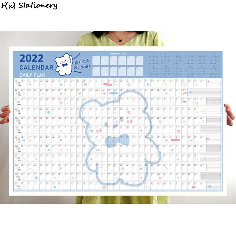 

2022 Year Wall Calendar with Sticker Cute 365 Days Daily Learning Annual Schedule Periodic Planner Year Memo Agenda Organizer