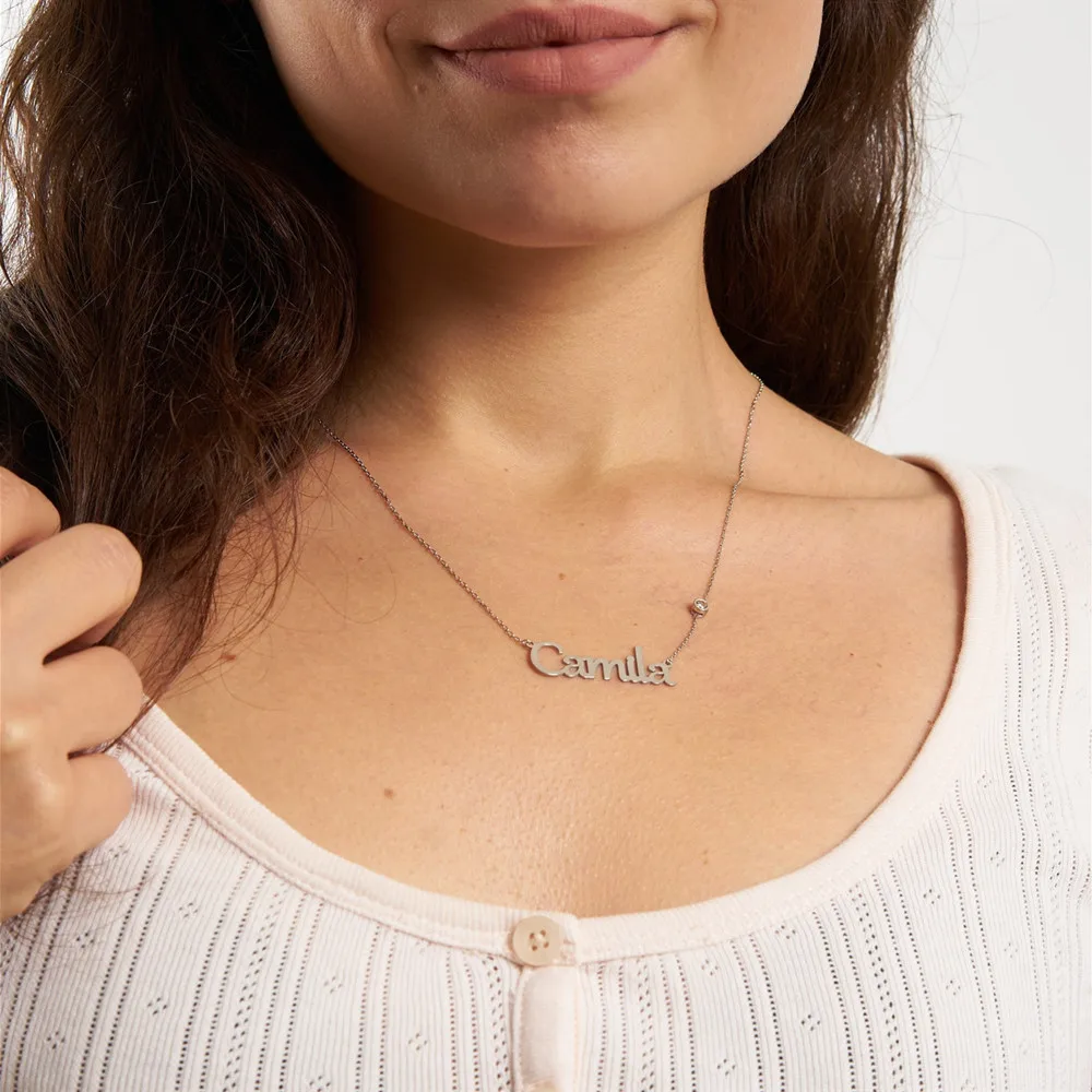 Customized Name Necklace Stainless Steel Gold Choker Personalized Name With Birthstone Pendant Necklace For Women Birthday Gifts