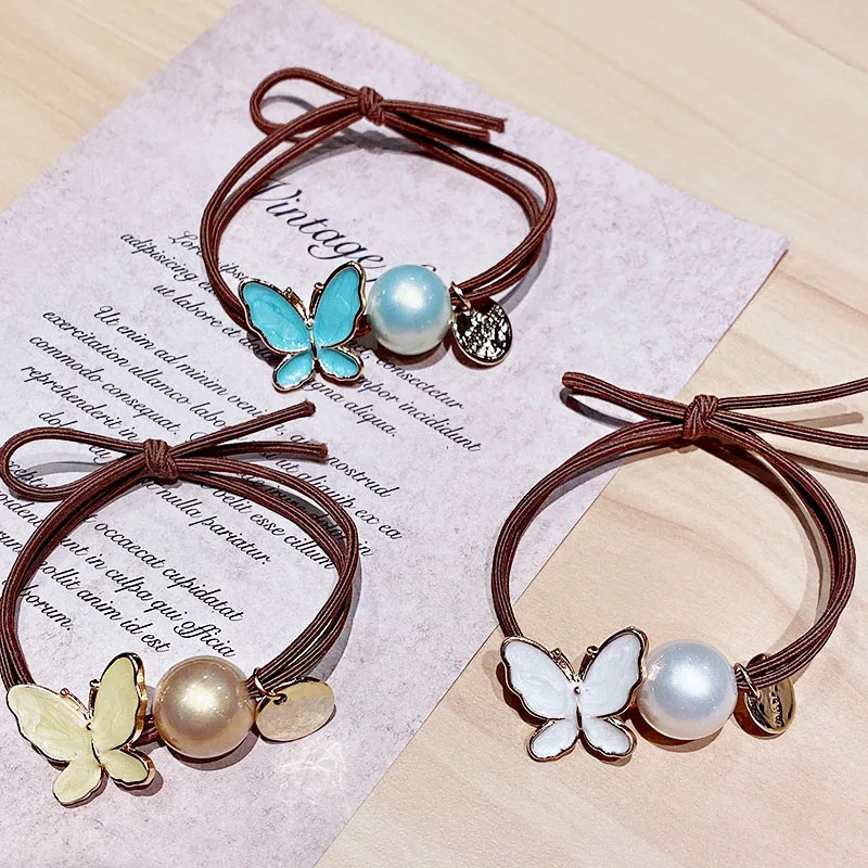 Резинки для волос женские милые эластичные цветные заколки бабочки из сплава