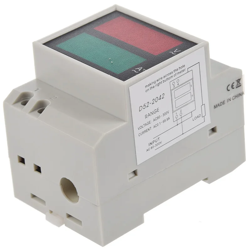 SHGO горячей din рейка AC 110V/220 В цифровой вольтметр Амперметр Красный Вольт Зеленый Amp