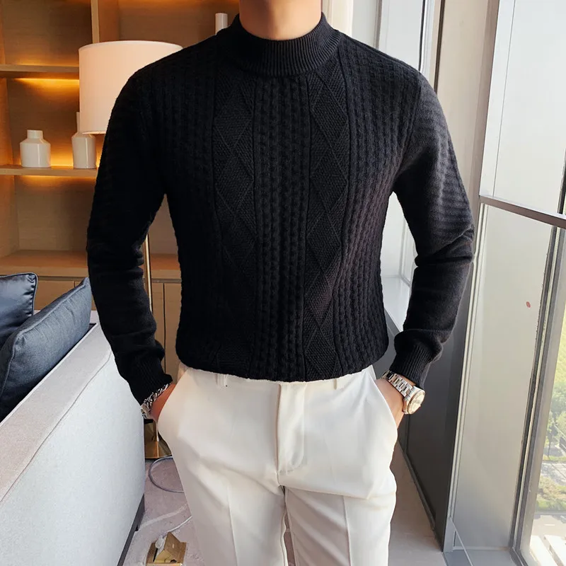 

British Style Autumn Winter Turtleneck Fashion Thick Warm Casual Knitted Twist Sweater Men Clothing 2020 Slim Fit Pull Homme 3XL