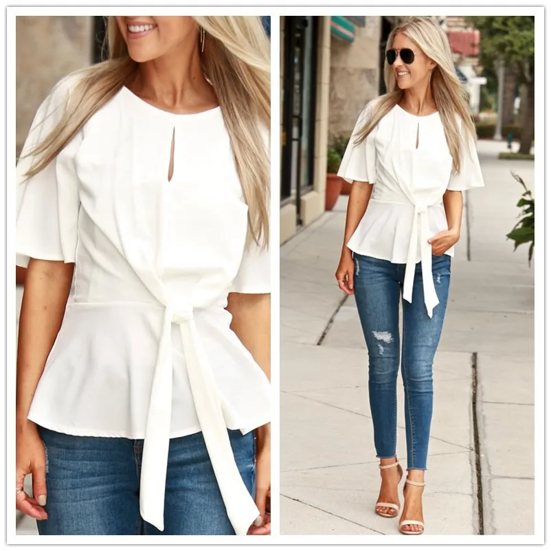 Шифоновая блуза с рукавами в виде бабочки оборками сезон весна-лето Модные