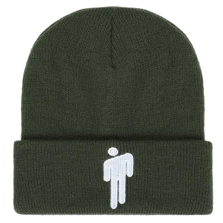Армейский зеленый Billie Eilish Beanie for Women Men Unisex Knitted Billie Eilish Hat Embroidery Cartoon Autumn Winter Hip Hop Skullies Cap - Цвет: Армейский зеленый
