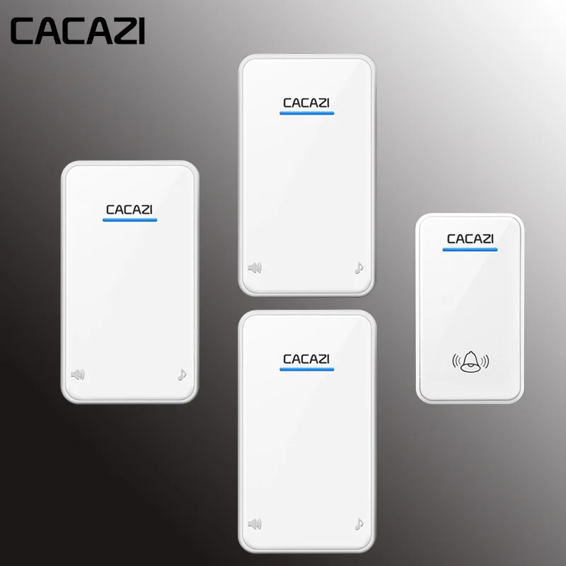 white1x3 CACAZI, беспроводной дверной звонок, водонепроницаемый, светодиодный, AC 100-240 В, EU/US/UK, штекер, дверной звонок, 2 кнопки, 300 м, пульт дистанционного управления, 48 колец, 6 громкости, домашний звонок - Цвет: white1x3