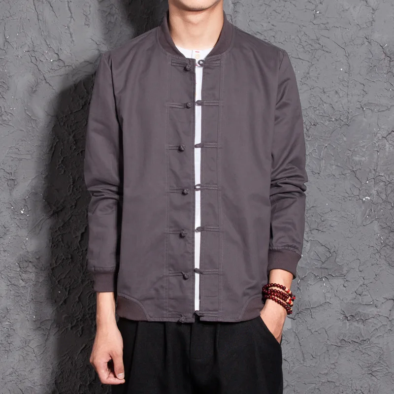 Мужская традиционная китайская одежда весенне-осенний однотонный костюм танга