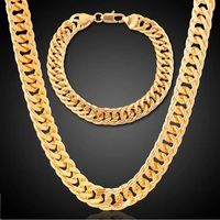 10mm hip hop heavy cuban chain necklace bracelet set for men gold filled stainess steel donot fade jewelry sets