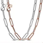 Длинная цепочка из розовых и серебряных колец с логотипом женское серебряное ожерелье для Европы очаровательные бусины DIY ювелирные изделия