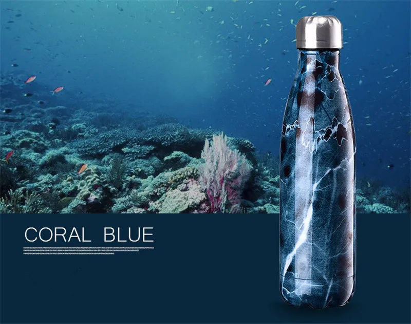 No logo-Coral Blue Термос с принтом логотипа из нержавеющей стали Термокружка Термочашка термобутылка для термопары воды - Цвет: No logo-Coral Blue