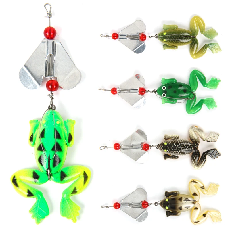 

LETOYO 2pcs/Lot Spinning Spoon Fishing Soft Lures Faux Frog Swimbait Wobblers Fishing Baits Silicone Lure With Hook Tackle