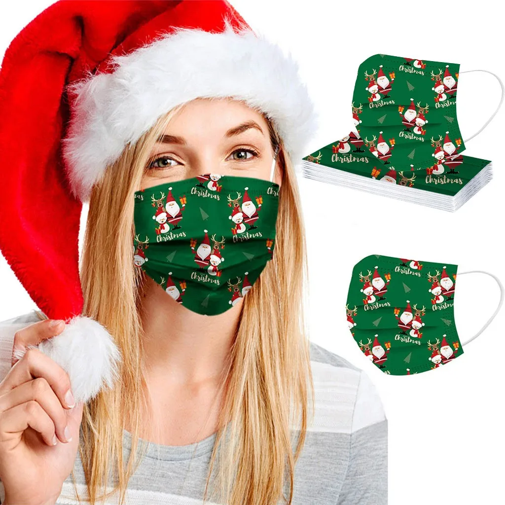 

50PCS Christmas Printed Mouth Mask Adults Disposable Unisex Soft Mouth Mask For Adults 3-Layer mascarillas