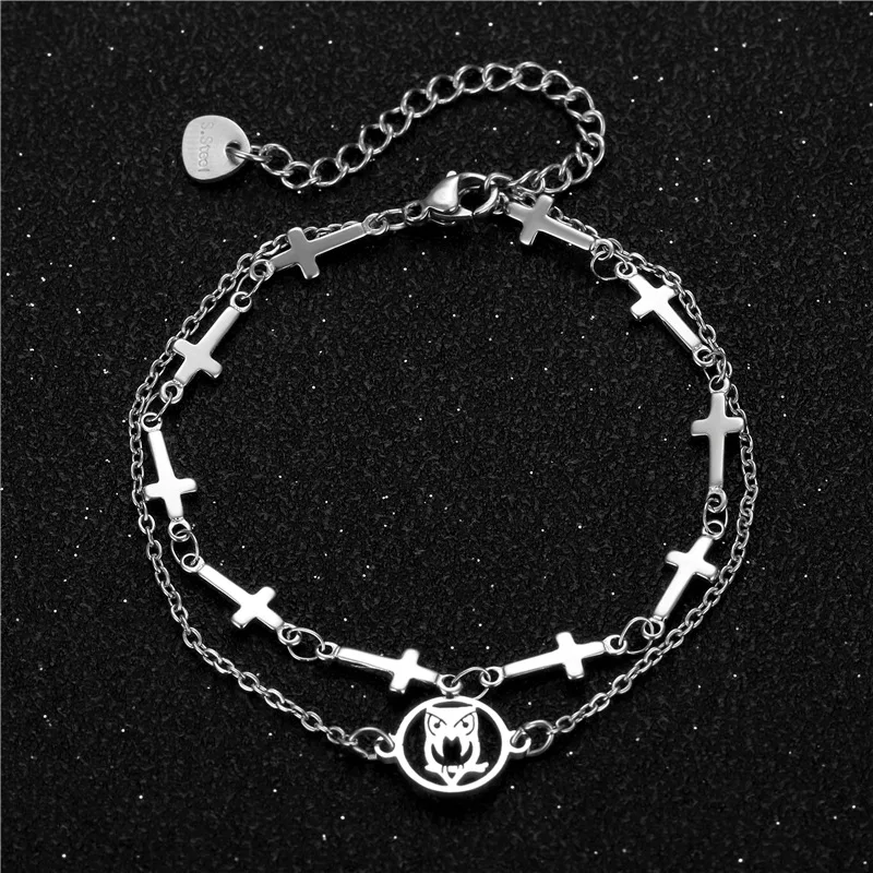 

Stainless Steel Map Moon Cross Family Charm Bracelet Double Layer Link Chain Adjustable Bracelets For Men Women Birthday Gifts