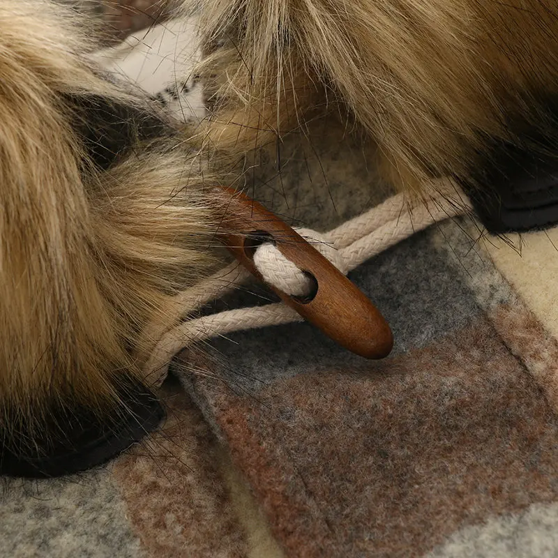 Повседневное коричневое женское клетчатое шерстяное пальто 2019 Осень-Зима Новая