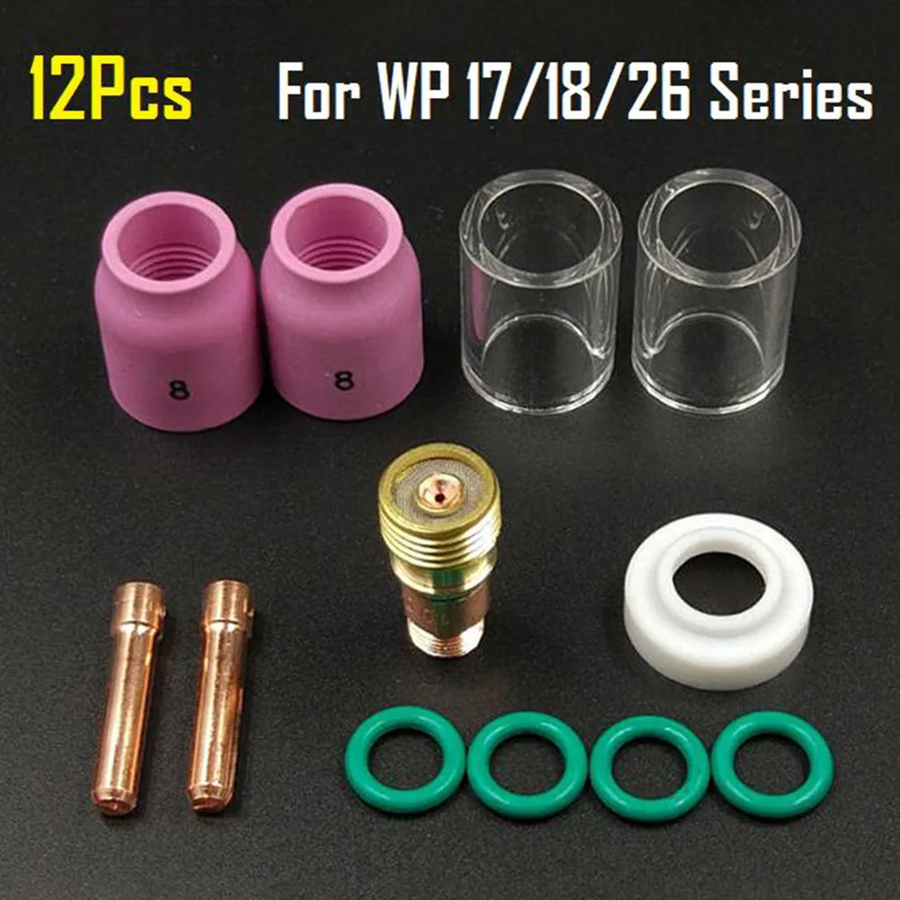 

12Pcs TIG Welding Torch Stubby Gas Lens #10 Pyrex Cup Kit For WP-17/18/26 High Quality Conductivity Of Copper For Welding Parts