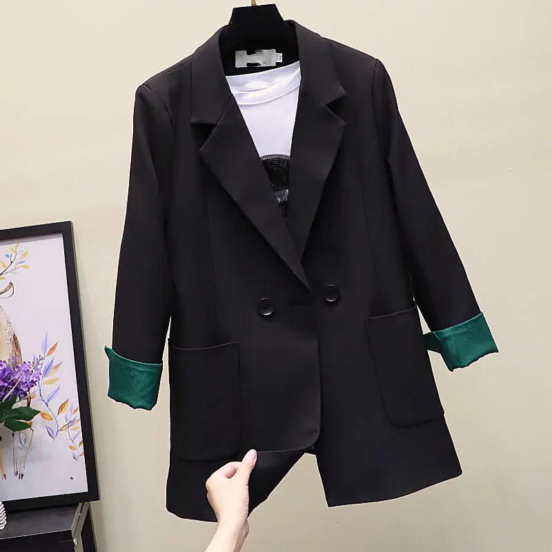 

Женский блейзер, повседневный свободный однотонный черный пиджак, винтажный пиджак, модель MM60NXZ в Корейском стиле