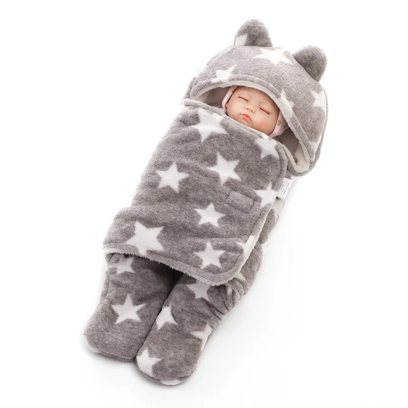 

Baby Cartoon Swaddle Sleeping Bag Thick Printed Coral Velvet Blanket Infant Anti-kick Holding Quilt Stroller Windproof Blanket
