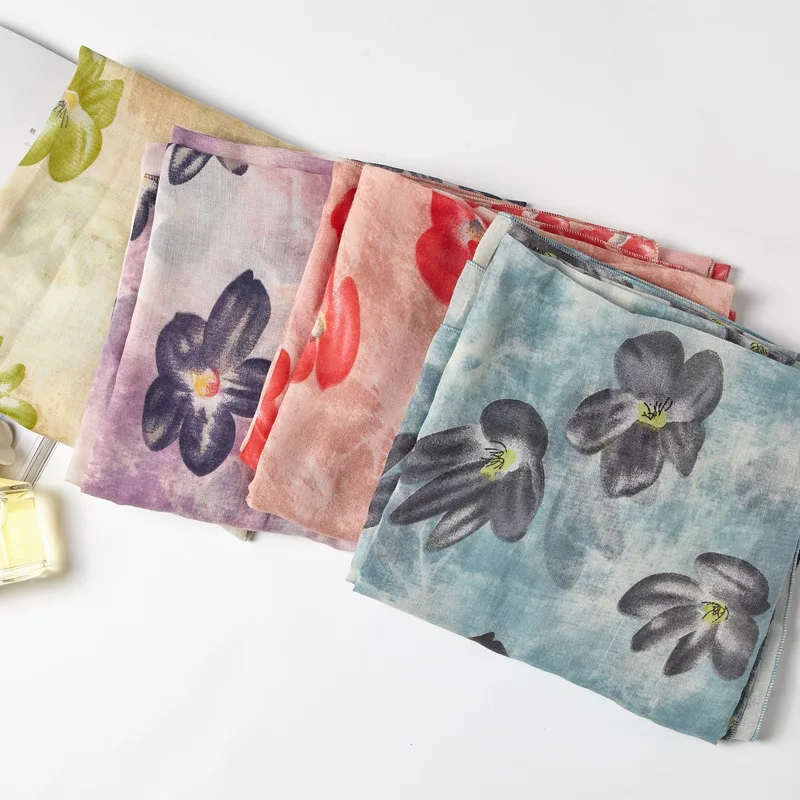 

season 2020 han edition of cotton and linen hot style manufacturer wholesale scarves female flower pattern joker scarf