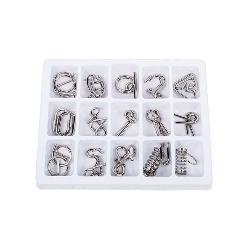 

Intelligence buckle 15Pcs Metal Wire Puzzles Brain Teaser Metal Wire Puzzles Educational Toy Gift juguetes #4AA16