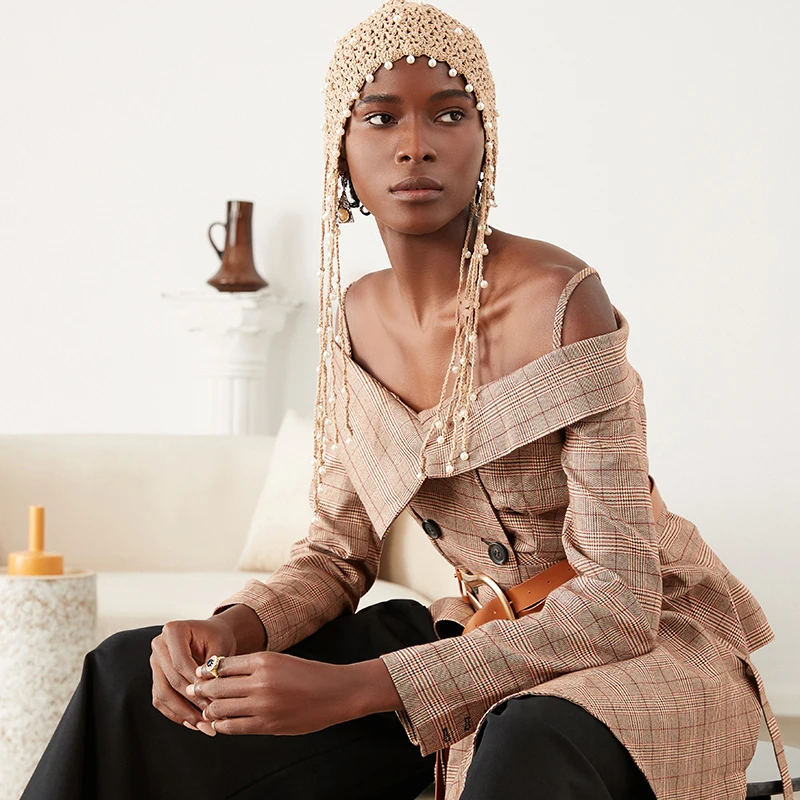 Женский клетчатый Блейзер TWOTWINSTYLE асимметричный блейзер с длинным рукавом и