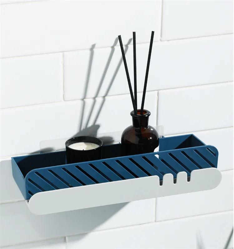 

Wall Mounted Bathroom Shelf Shampoo Holder Rack Adhesive Kitchen Organizer Bathroom Accessories