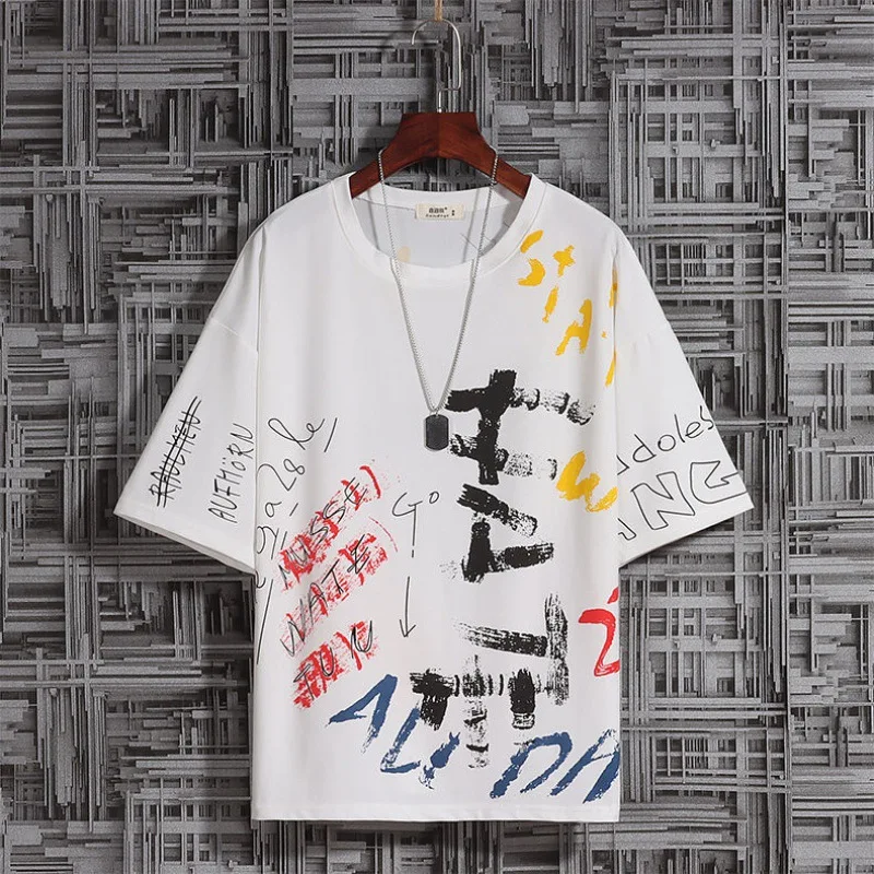 

2021 New Summer T- Shirts Harajuku Oversized T Shirt Casual Men 's T- Shirt O-neck Hip-hop Sports Tshirt Homme Top Print Loose