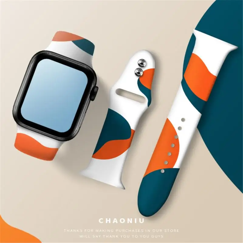 

Ремешок для Apple Watch 42/44 мм, аксессуары для умных часов, силиконовый браслет с цветной печатью для Iwatch 6/5/4/3/2/1/SE