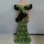 Женское кружевное вечернее платье Aso Ebi, классическое зеленое платье с короткими рукавами, юбка-годе, большие размеры, платье для выпускного с аппликациями, 2021