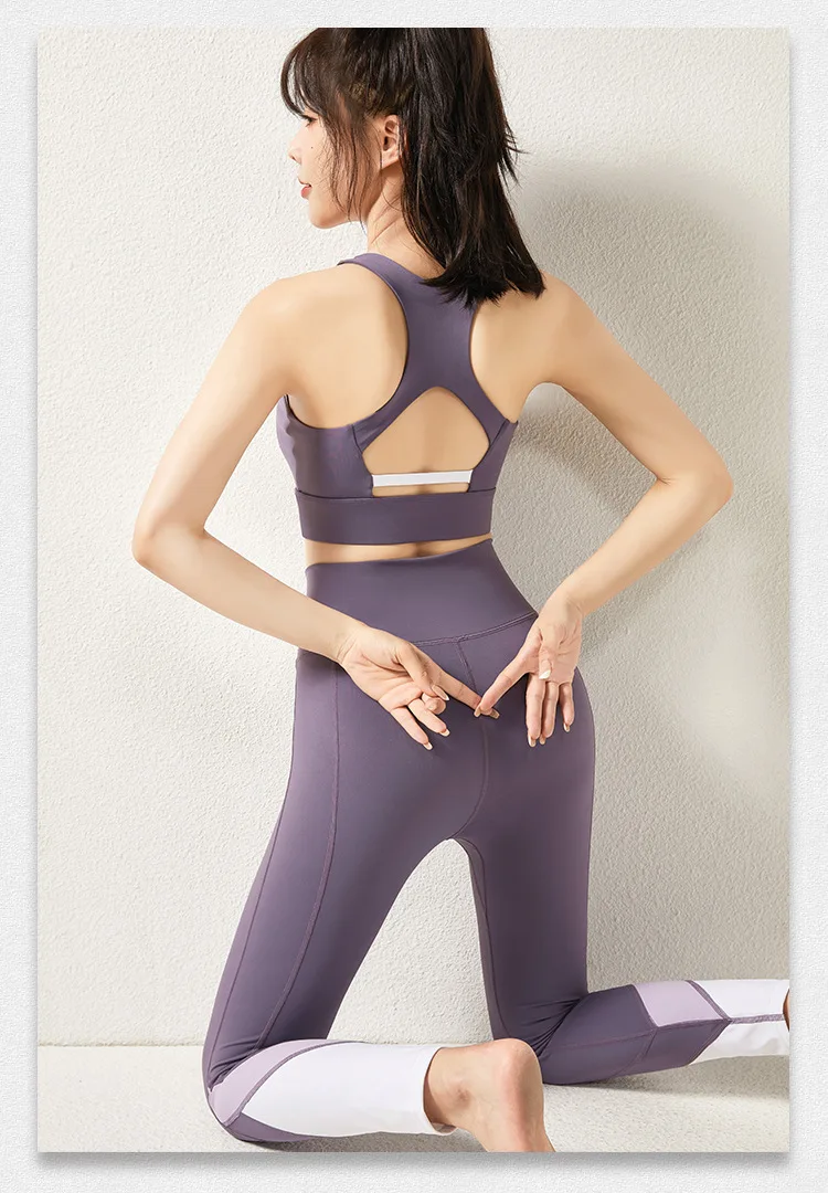 

Yoga Sets Women Gym Clothes Cotton Bra Running Shorts Beautiful Back Workout Set Shockproof Contrast Stitching Sport Leggings