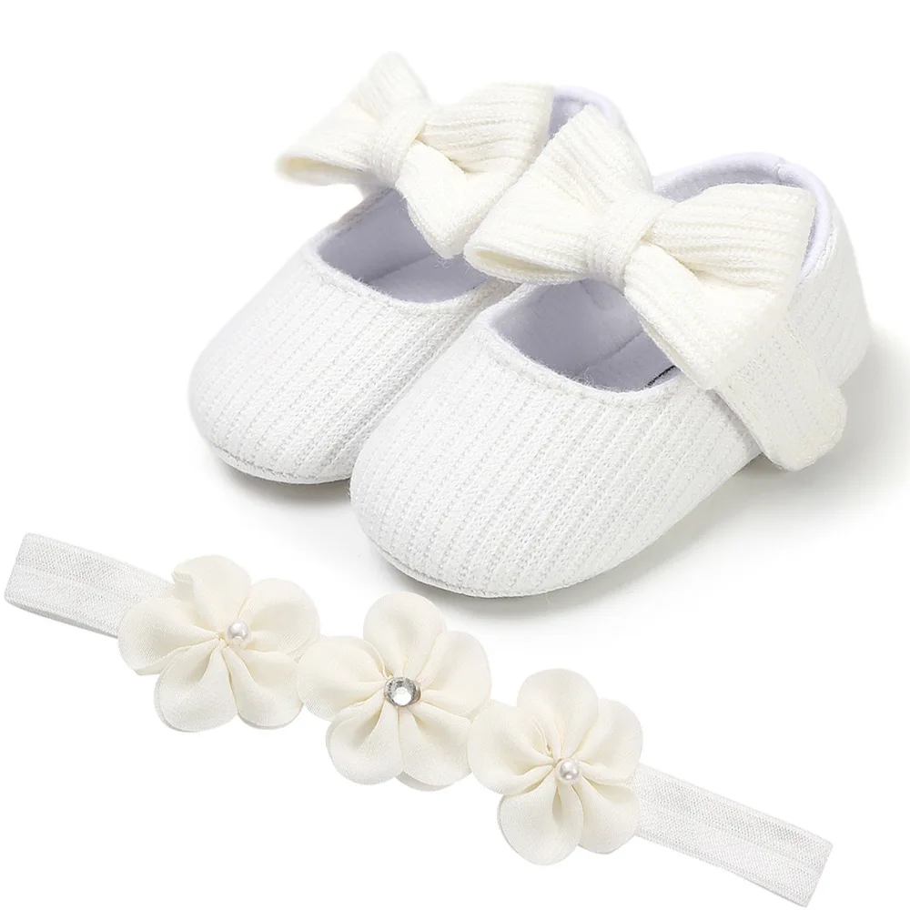 Emmababy модные милые комплекты одежды из 2 предметов; для детей; детская обувь; детские для девочек, обувь для младенцев Детские Мягкая подошва, с бантом для детей, начинающих ходить Туфли под платье+ повязка на голову
