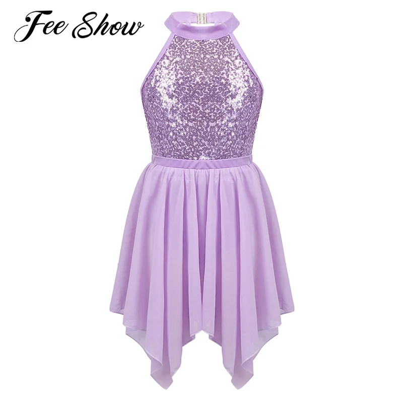 Feeshow Купальник для девочек с лямками завязывающимися на шее блестками платье