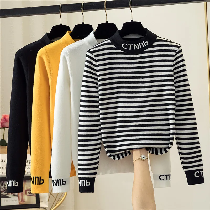 

2021 autumn winter pullover loose languid lazy web celebrity sweater turtleneck small fresh sweet long sleeve blouse white short