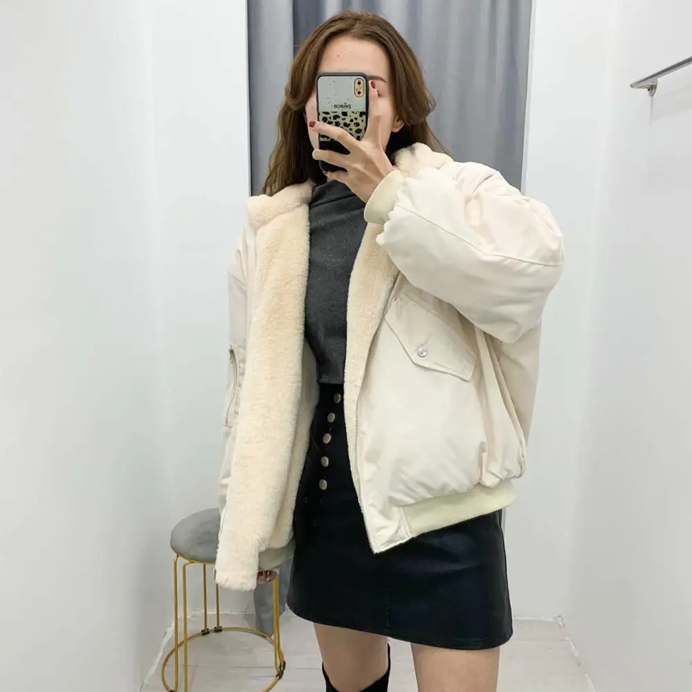 women winter velvet Double-sided wear jacket 2019 fashion girls ladies hoodied faux-fur pilot jackets female warm black outwears | Женская