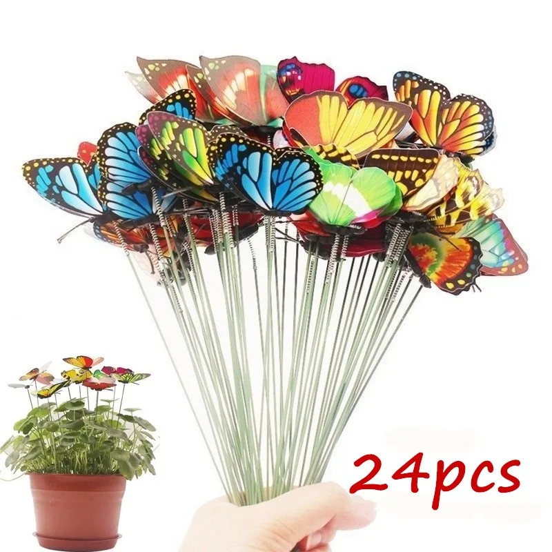 

24pcs Bunch of Butterflies Garden Yard Planter Colorful Whimsical Butterfly Stakes Decoracion Outdoor Decor Flower Pots