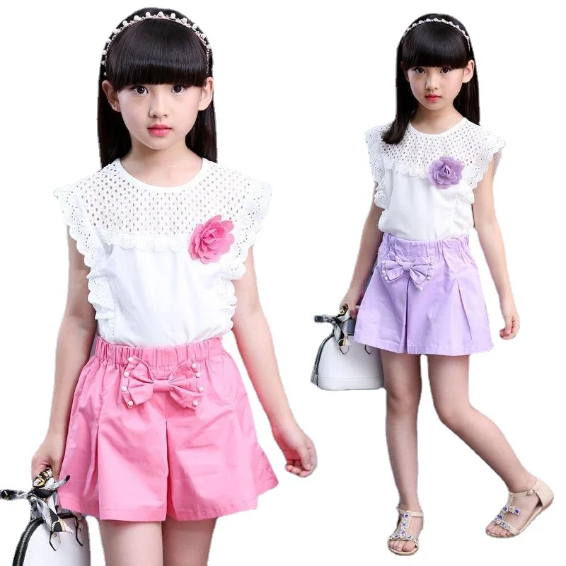 2021 New Girls 2 Piece Summer Set Girls Summer Suit Children Dress Tide Clothes Mesh Top 3 5 7 9 10 11 Years Old Baby Clothes images - 6