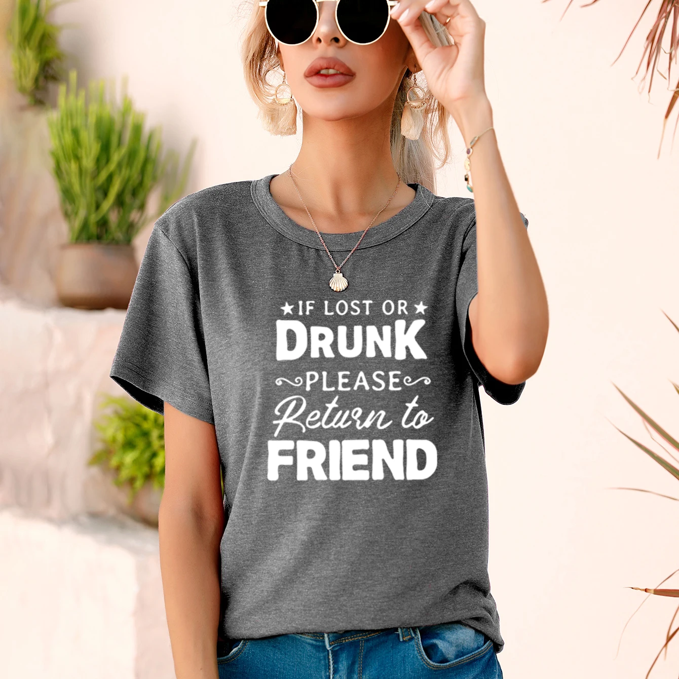 

Удобная женская одежда с круглым вырезом, цветная хлопковая креативная Женская одежда в стиле Харадзюку с надписью «Пьяный друг», женская о...