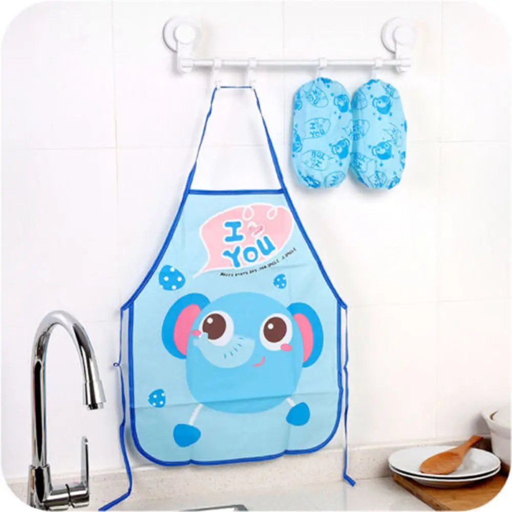 blue set A Детский фартук, художественный халат, живопись, керамика, для школы, для мальчиков и девочек, красный, большой, мультяшный, милый, водонепроницаемый, для приготовления пищи, для кухни - Цвет: blue set A