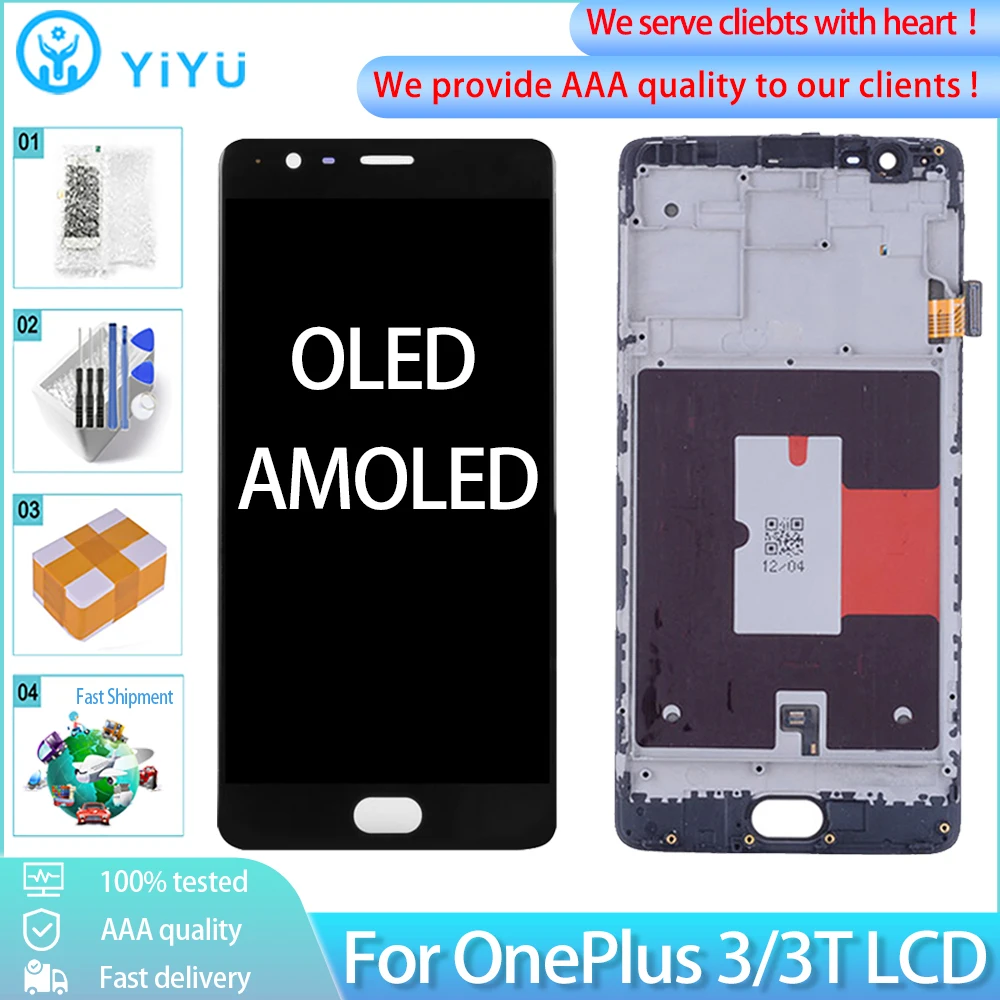 5.5'' AMOLED/OLED For Oneplus 3 3T LCD Display With Touch Screen Assembly One Plus A3000 A3010 A3003 Screen+Frame | Мобильные