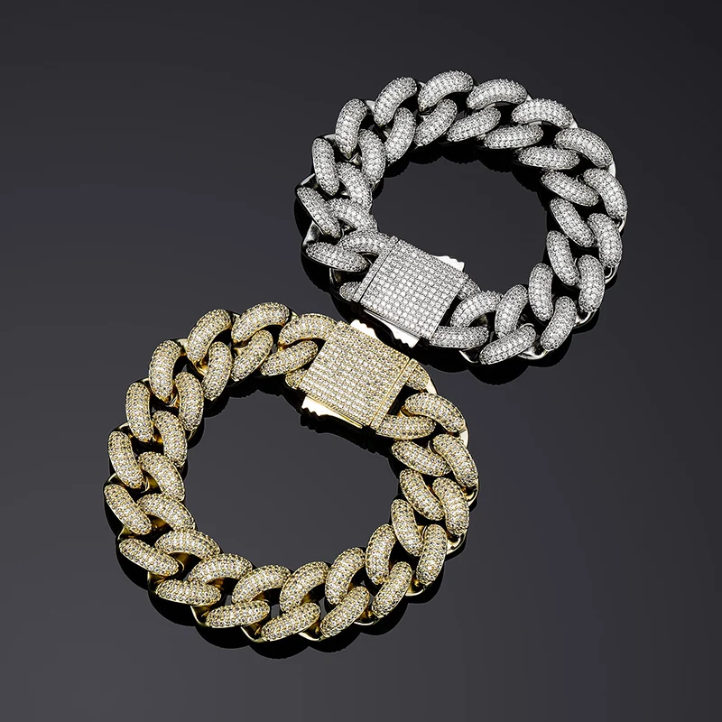 

Hip Hop 18mm Bling Iced Out Solid Ronde Cubaanse Miami Link Chain Spring Buckle Cuban Chain Rock Necklace for Men