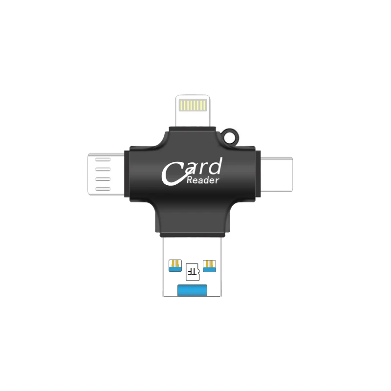 Black USB 2,0 кард-ридер для iPhone/type-c/смартфона 4 в 1 смарт Micro SD кард-ридер карта памяти ридер - Цвет: Black