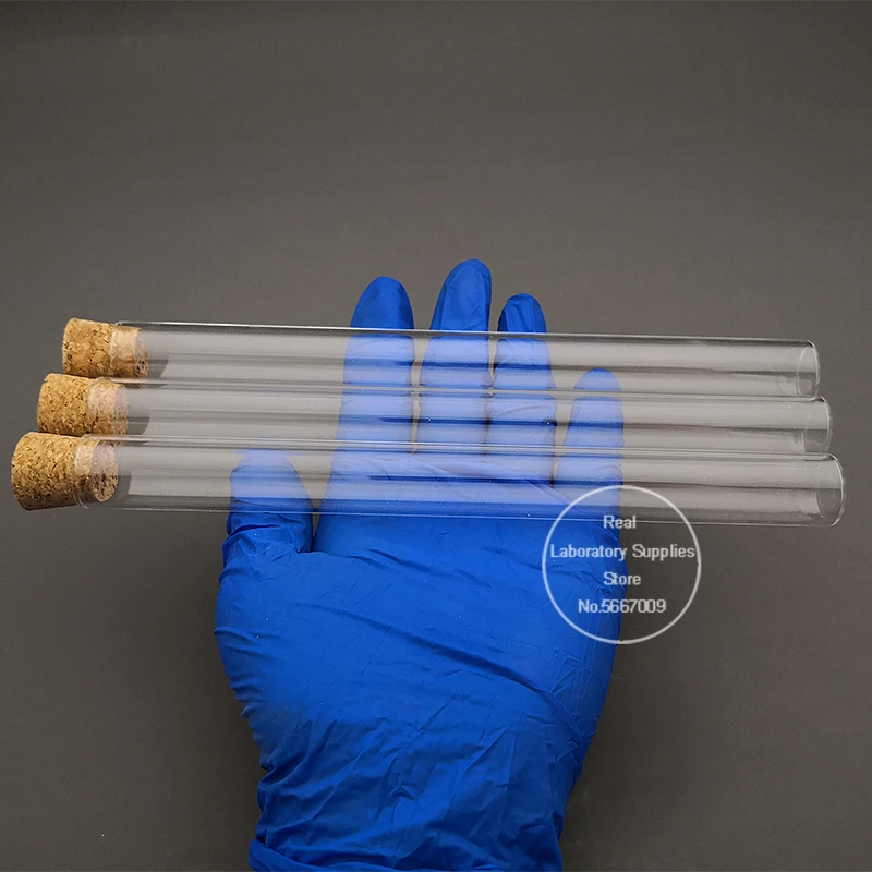 10pcs 20x200mm Flat Bottom Glass Test Tube with Cork Lab Thickened Reagent Reaction Pipes |