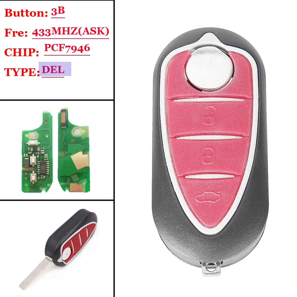 XNRKEY складной дистанционный ключ 433 МГц PCF7946 3 кнопки для Alfa Romeo 147 156 166 GT|Ключ от