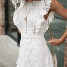 Женское кружевное плиссированное платье, белое ажурное платье в пляжном стиле с оборками и высокой талией на завязках, лето 2020