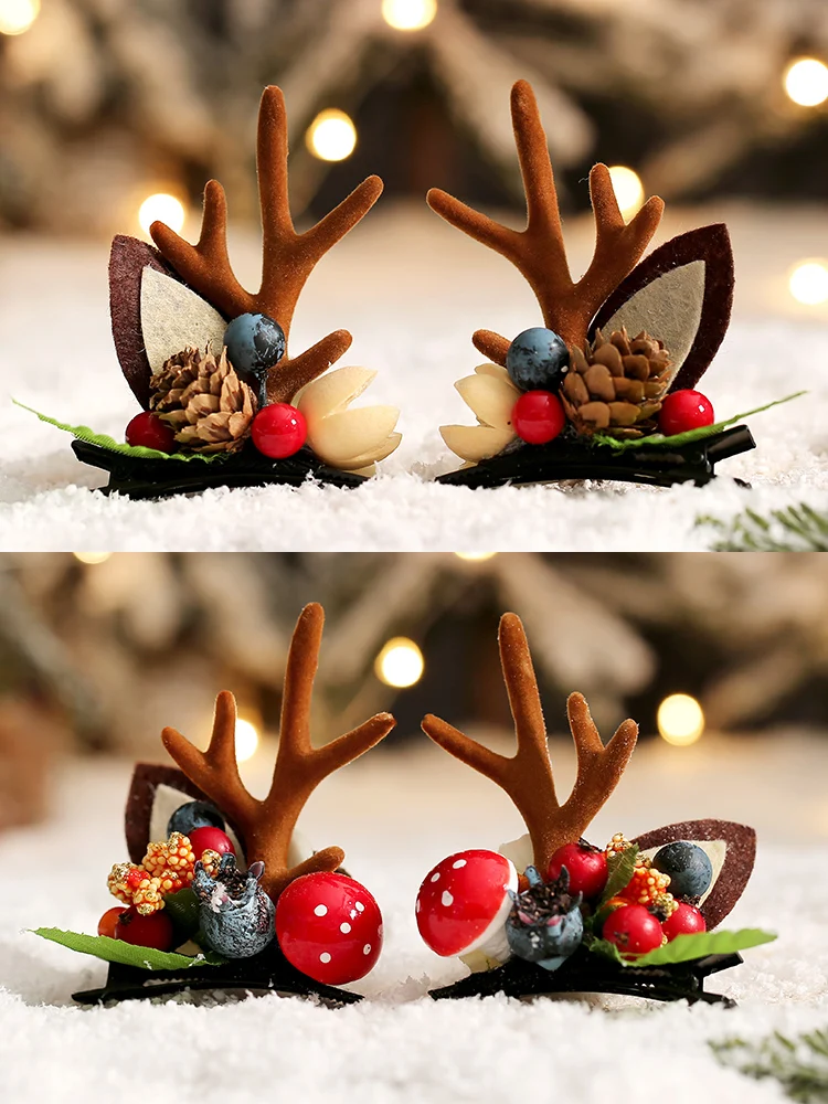

Barrettes Christmas Headwear Headband Adult Super Fairy Headband Decoration Elk Horn Hairpin Pair Clip Mori Style