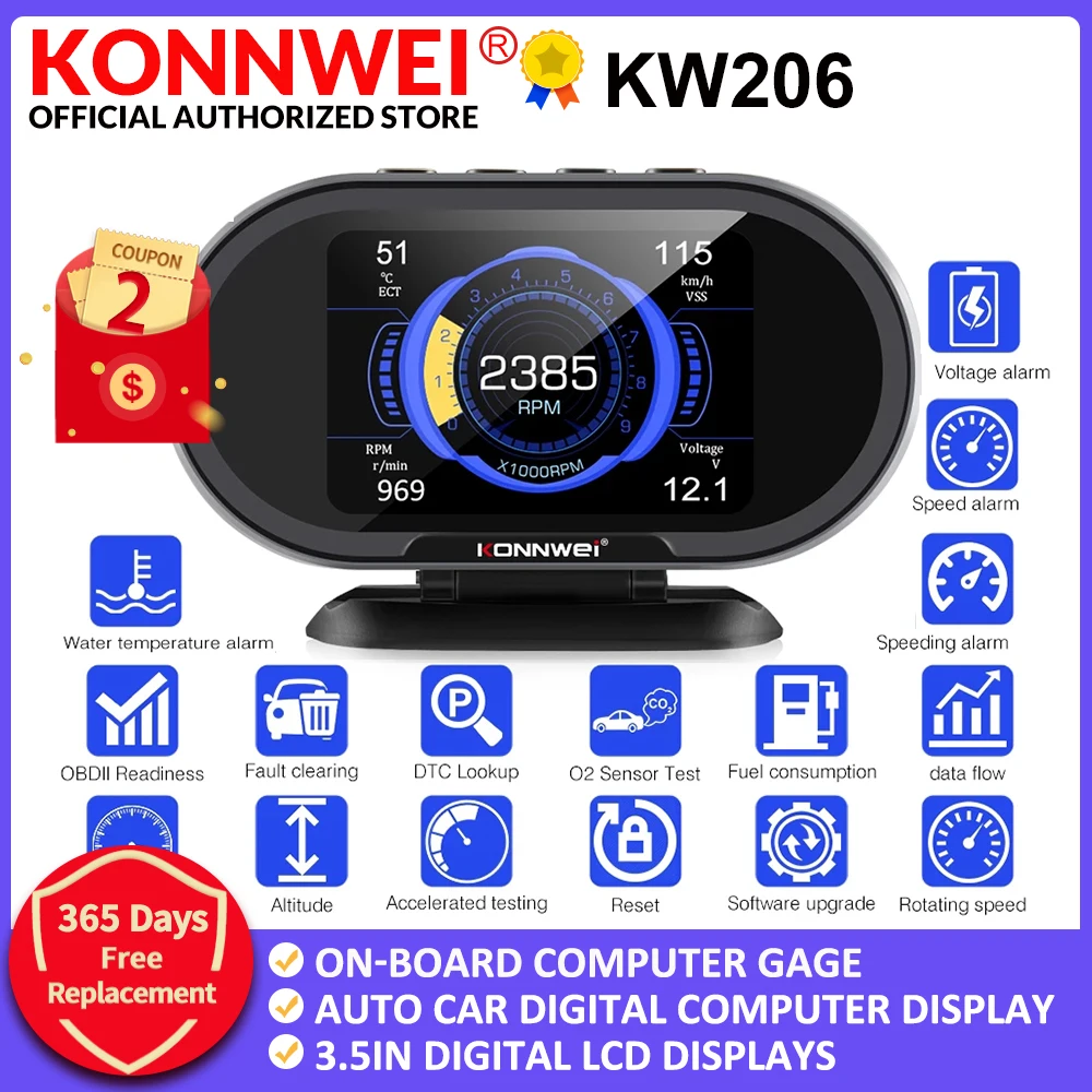 KONNWEI KW206 OBD2 бортовой компьютер Автомобильный цифровой Компьютерный дисплей OBD 2