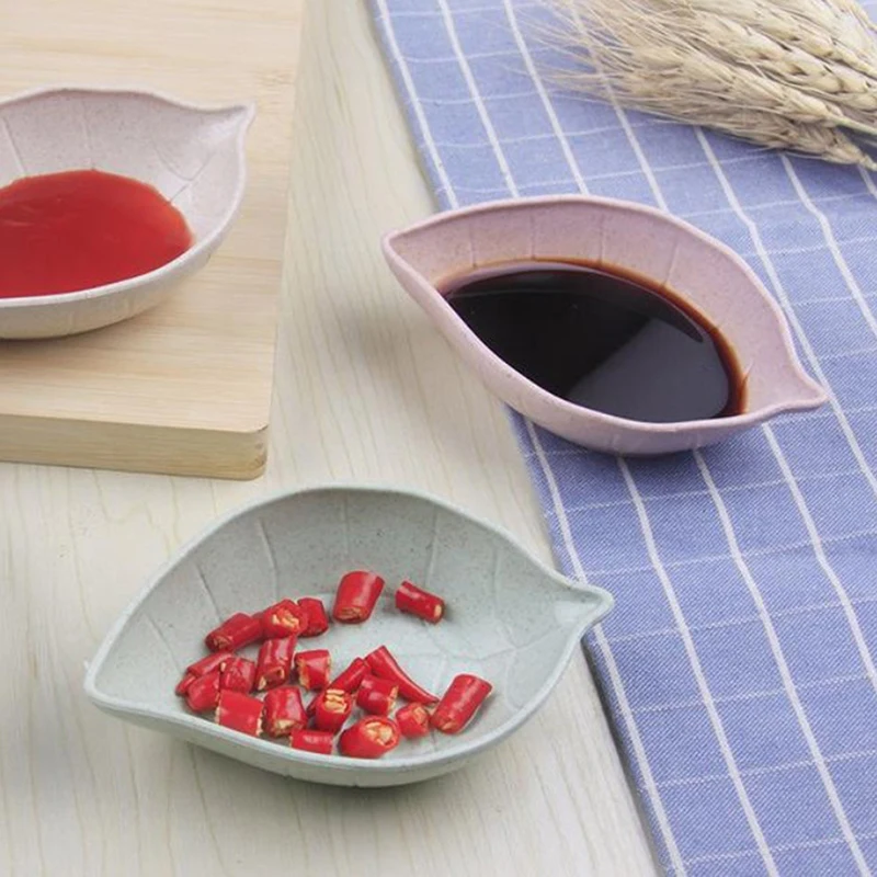 Для малышей и детей постарше листья Форма тарелка пшеничной соломы для соевого соуса чаша риса плита суб