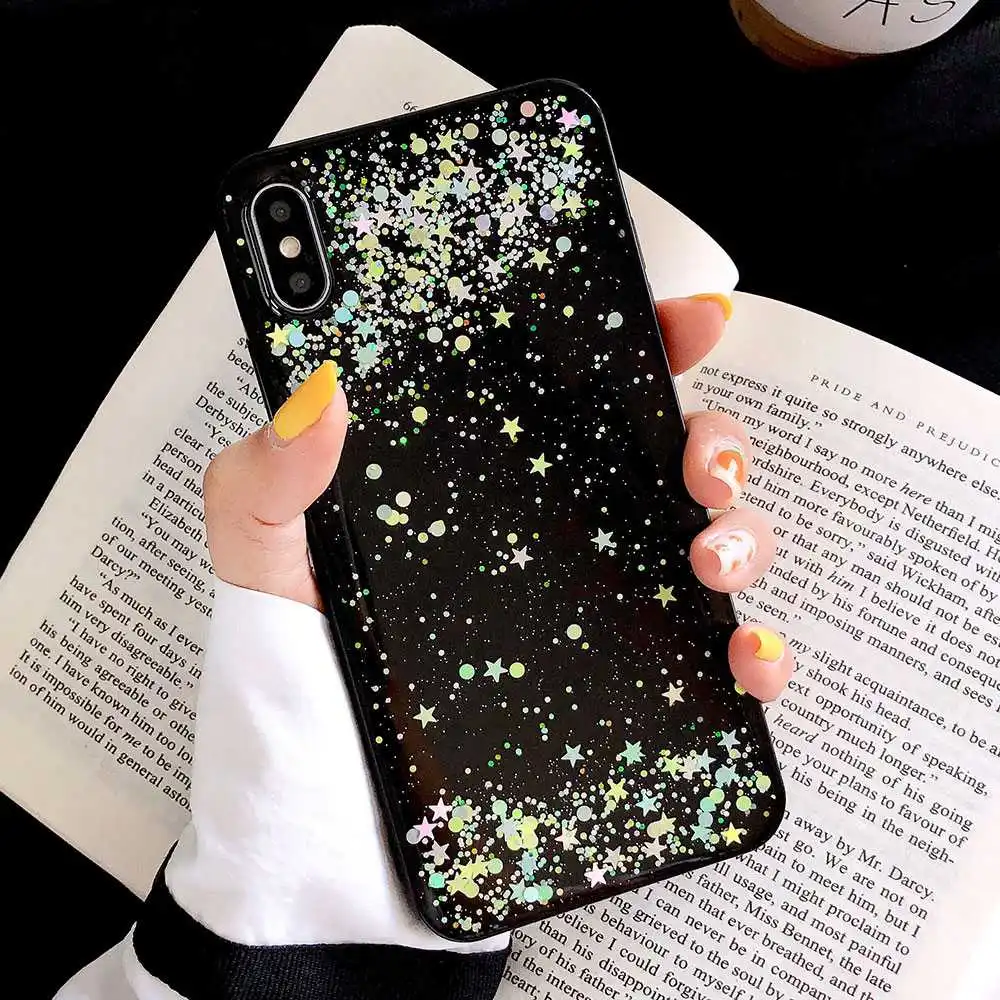 KISSCASE Glitter Stars Case For iPhone X XS MAX 7 8 Plus Clear Silicone TPU Phone Cases XR 6 6S Transparent Cover |