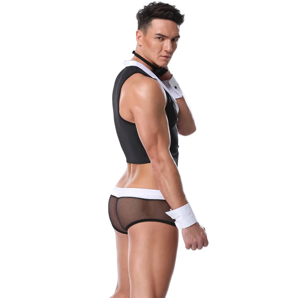 4Pcs Man Erotic Lingerie Suits Sexy Waiter Role Play Outfits Men's Brief Underwear Sex Porno Cosplay Bartender Costume Culbwear - купить